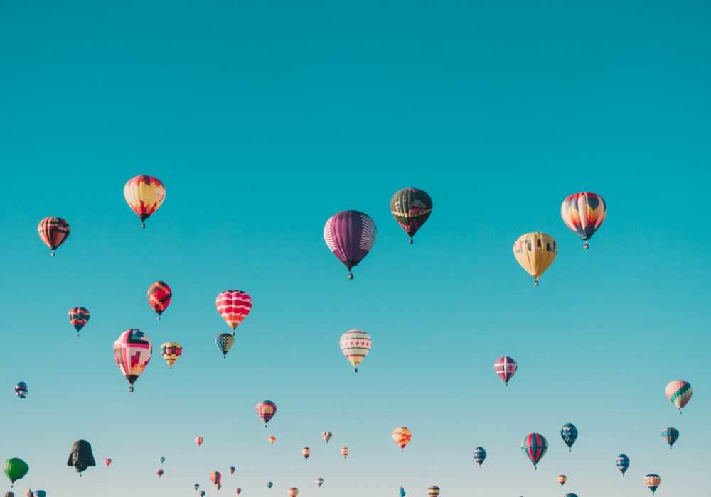 hot air balloons with blue sky