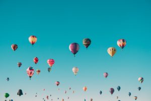 hot air balloons with blue sky